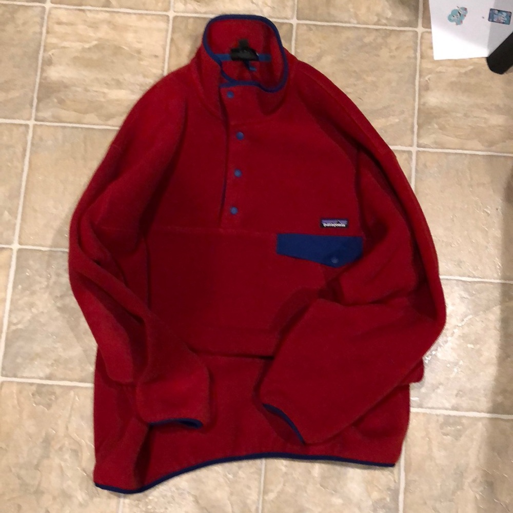 Patagonia Mens XL Synchilla Fleece Red w Blue Accents - no known flaws
